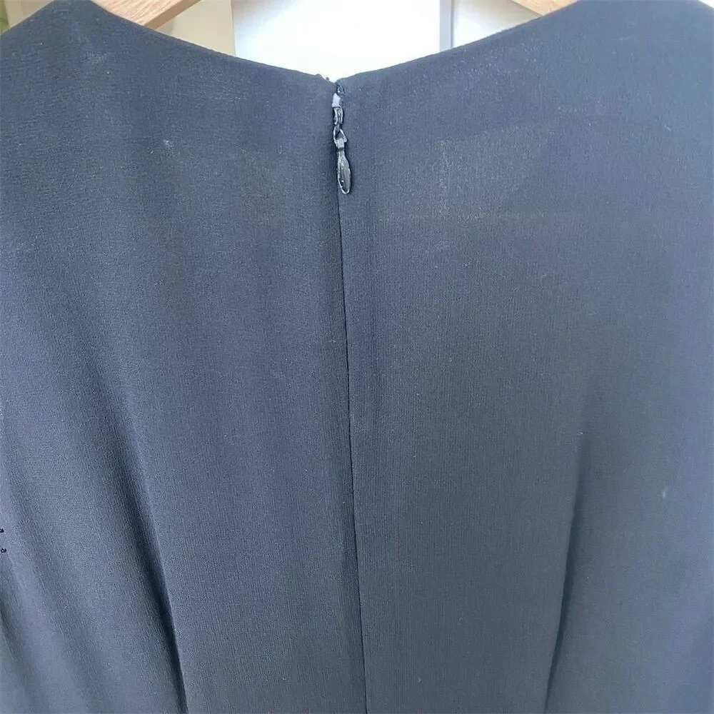 Vintage Ann Taylor Petite Beaded Silk velvet Size 12 Black Sleeveless Mini Dress - Picture 6 of 8